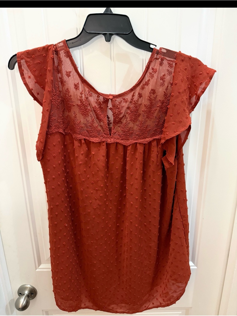 Perch Rust Red Swiss Dot Chiffon Blouse with Lace Yoke size 3x